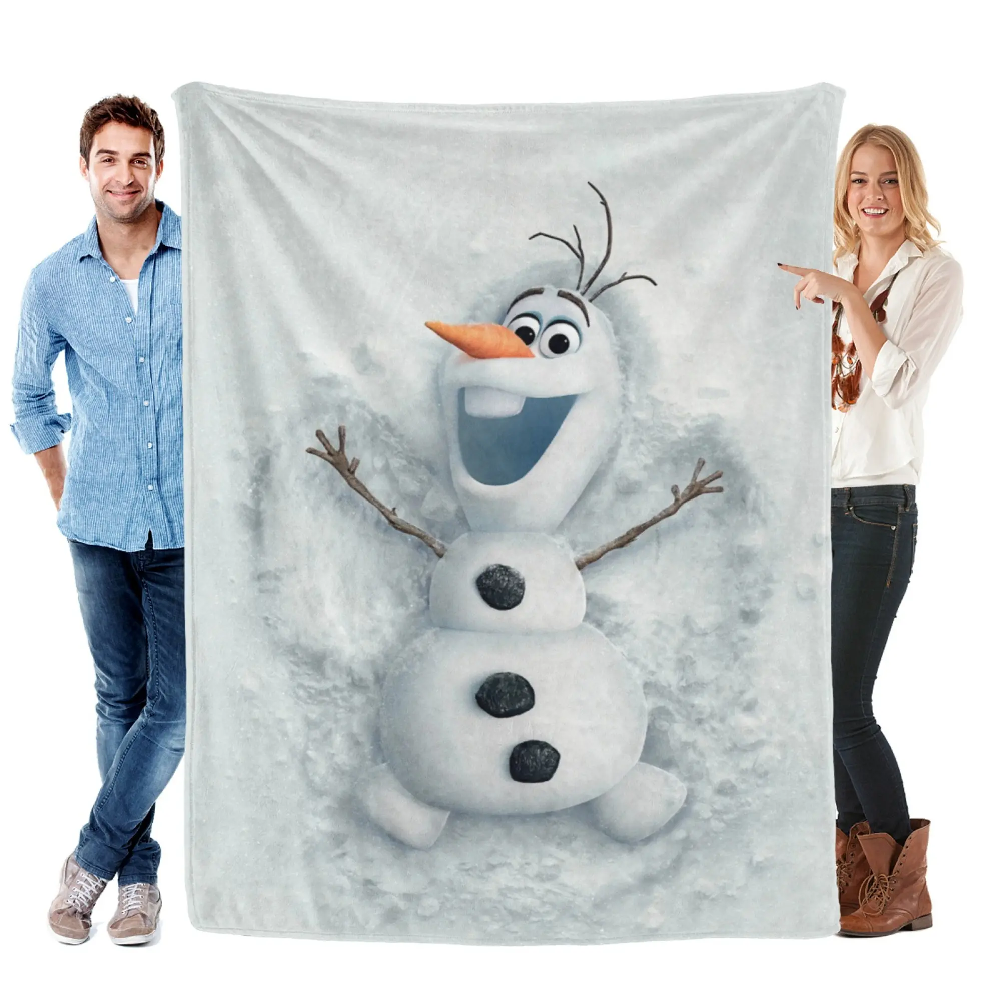 [SummerVibes] DISNEY CLASSIC Frozen Olaf Soft Flannel Blanket, Vibrant 2D Print Snowman Throw for Bed, Couch & Office