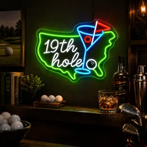 19th Hole Golf Neon Sign, USA Map LED Wall Light for Golf Lovers, Home Bar Decor, Man Cave Golf Room Light, Dimmable USB Powered Neon Wall Art Gift for Dad, Husband, Golf Player, Clubhouse Party Decor