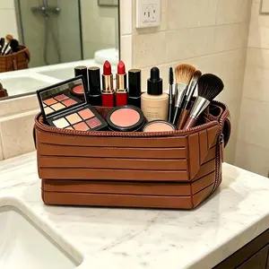 Foldable Waterproof Toiletry Bag - Large-Capacity Travel Organizer, Compartments for Cosmetics, Toiletries & Essentials - Lightweight, Durable, Leakproof Foldable Waterproof Makeup Bag, Multi-Layer Zippered Beauty Case, Portable Travel Makeup Bag, Large-C