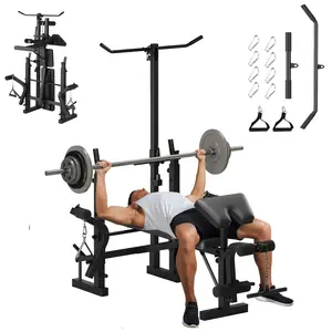 Garvee Weight Bench Set with Rack, 900LBS Bench Press Set with Leg Extension and Leg Curl for Strength Training, 7 In 1 Multi-Function Workout Bench with Preacher Curl Pad for Home Gym