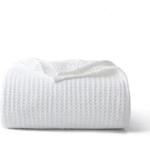 100% Cotton Waffle Blanket (White - King Size - 104 * 90''), Pre-Washed and Anti-Shrinkage Soft Lightweight Bed & Couch Blanket, 380 GSM Waffle Weave Throw Blanket for All