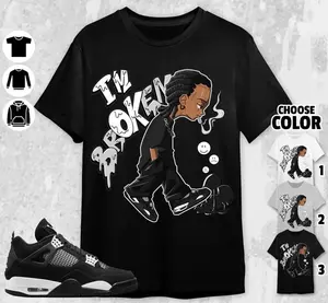 Unisex T-shirt To Match Sneakers Jordan 4 White Thunder - I'm Broken. 100% Cotton for Casual Wear. Comfortable Summer Unisex T-Shirt to match Jordan Sneaker. Streetwear Style. urban outfitters