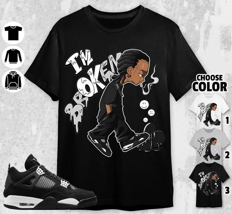 Unisex T-shirt To Match Sneakers Jordan 4 White Thunder - I'm Broken. 100% Cotton for Casual Wear. Comfortable Summer Unisex T-Shirt to match Jordan Sneaker. Streetwear Style. urban outfitters