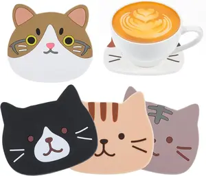 4PCS Funny Cat Silicone Drink Coasters Set | Cute Non-Slip Cup Holders for Coffee Table, Tea Cups & Home Decor Gift