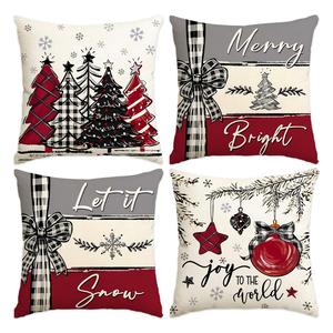 christmas themed pillow cover, 4/8 counts/set merry christmas letter & tree & snowman & bell pattern cushion cover, decoration supplies for home living room bedroom(without pillow core)