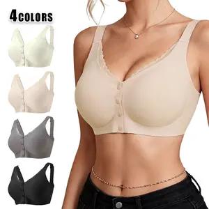 Women's 4-Color Elegant Seamless Wide-Strap Front-Button Wirefree Push-Up Bra, Breathable T-Shirt Everyday Lingerie with Multiway Internal Jelly Support