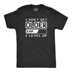 Mens I Don't Get Older I Level Up T Shirt Funny Video Game Tee Mens Funny T Shirts Cool Vintage Fashion T-Shirt Gift Classic Menswear Nerd Apparel for Men Funny Gamer Short Sleeve Novelty Tees for Guys Black -