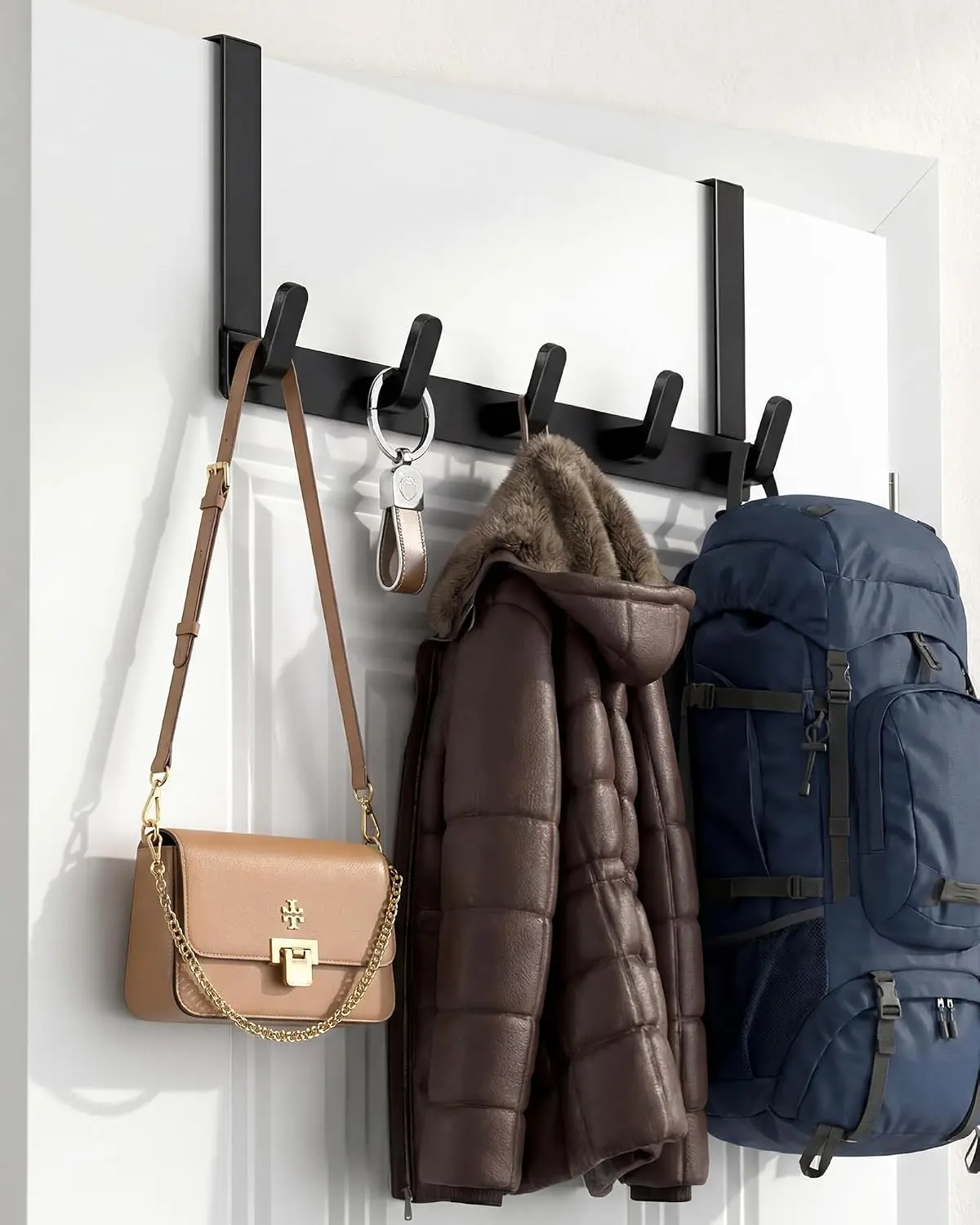 Over The Door Hooks & Rails Organiser - Hangable Hanger with Extended Arms for Women's Easy Use, L28U - Coat & Towel Hanging Solution, Hassle-Free Installation, 1 Pack Black