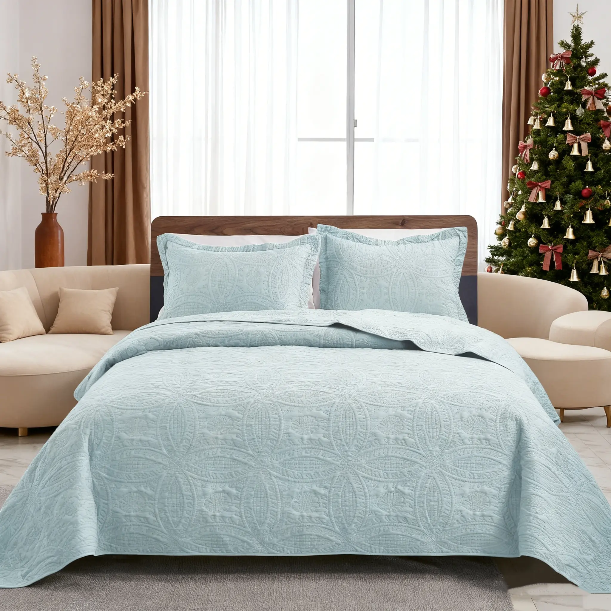 3pc Quilt Bedspread Sets, Ultra Soft Microfiber Quilts For  Queen King Size Bed Coverlet Lightweight Reversible Bedspread,Modern Style Coin Pattern Coverlet For All Season Use,1 Bedspread & 2 Pillowcases Bedding Set Quilted Room Home Decor Christmas Gift.