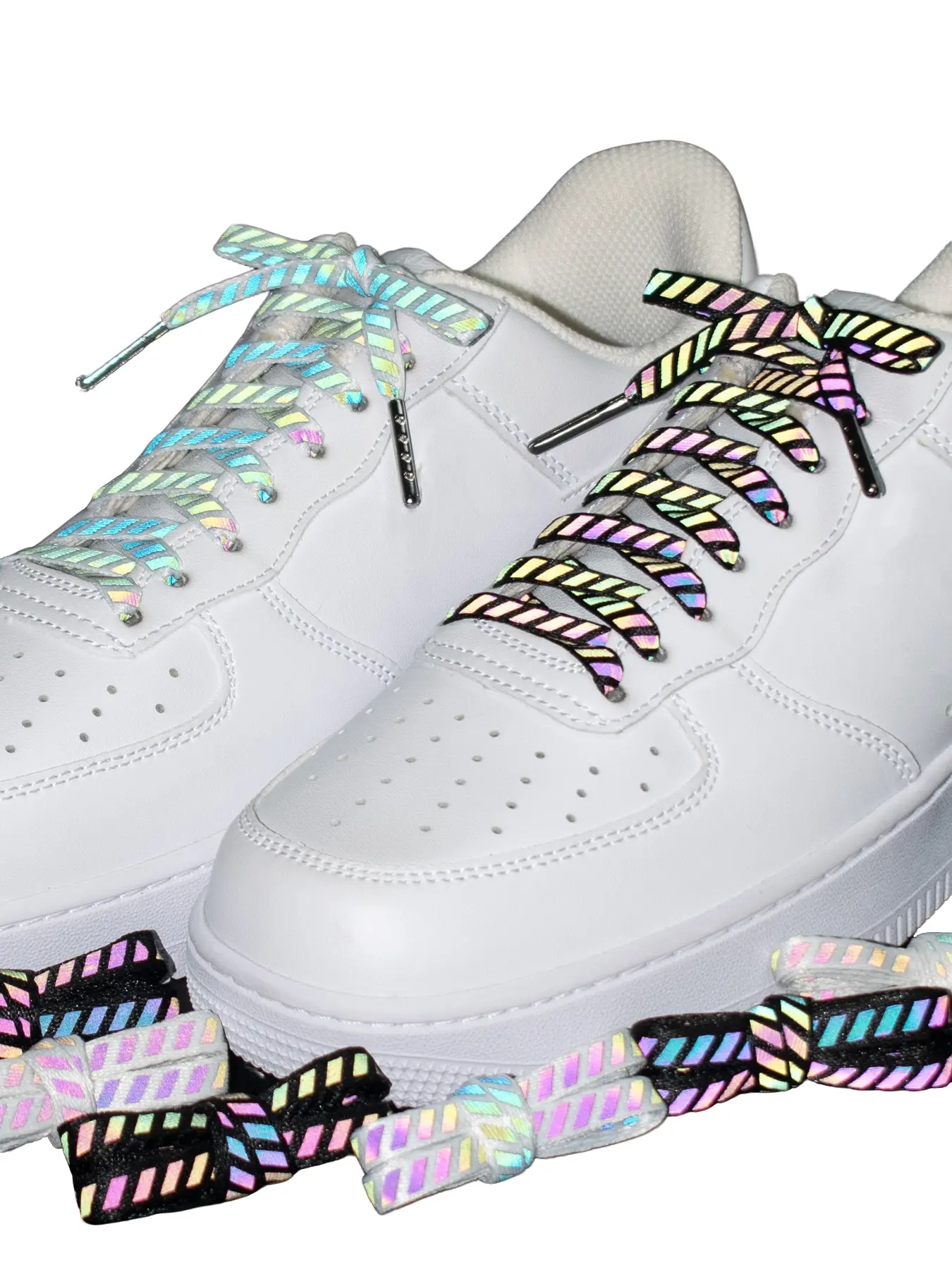 Reflective Crosshatch Shoelaces Set, Flat Sneaker Laces, Night Glow Canvas High Top Casual Sports Shoe Laces