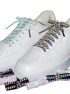 Reflective Crosshatch Shoelaces Set, Flat Sneaker Laces, Night Glow Canvas High Top Casual Sports Shoe Laces