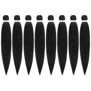 Pre-stretched Braiding Hair - 24 Inch 8 Packs Natural Black Long Braiding Hair For Twist or Box Braids, Yaki Texture Hot Water Setting Synthetic Crochet Hair Extensions (24 Inch, 1B-8P)