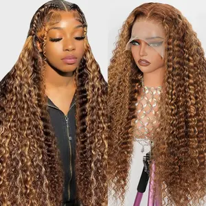 Highlight Ombre Lace Front Wig Human Hair Wigs for Women 180% Density 13x6 Deep Wave HD Lace Frontal Wig Pre Plucked 4/27 Honey Blonde Deep Curly Glueless Wigs Human Hair（#P4/27,24Inch）