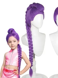 JIASHA Long Purple RU-MI wig for women, RU-MI wig for kids cosplay, purple braided wig, Halloween cosplay props, kids RU-MI wig costume, for Halloween carnival party masquerade ball (A)