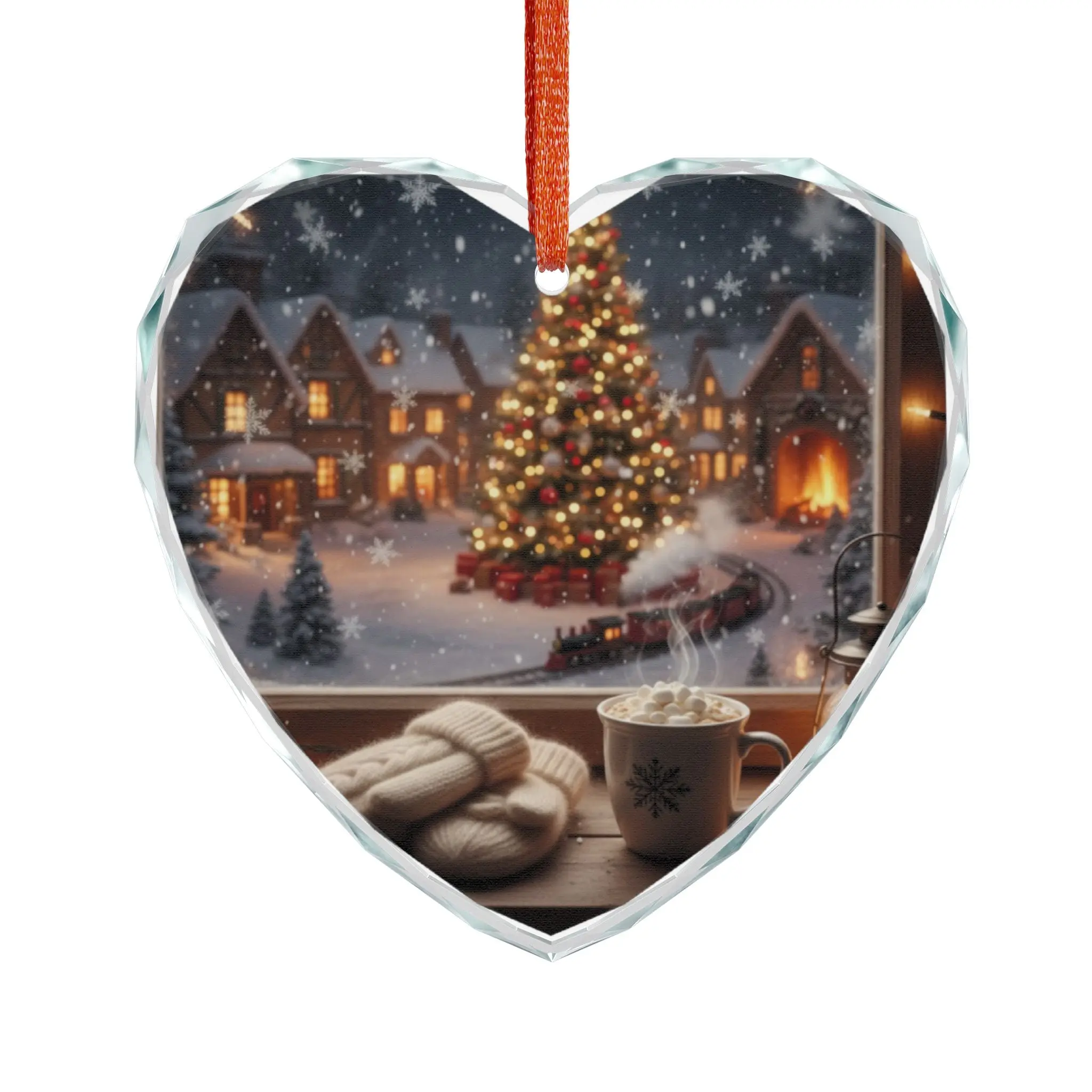 Heart-Shaped Crystal Glass Christmas Ornament with Reindeer