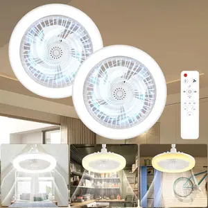 2Pcs Socket Ceiling Fan Light Screw in with 3 Color Temp, Low Profile Enclosed Dimmable Fanlight with Remote, 10 inch Small Adjustable White E27 LED Ceiling Lights for Bathroom/Bedroom/Garage