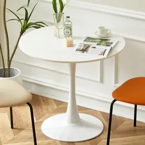 Round Table, Modern Dining Table, MDF Top and Steel Base Tulip Round Kitchen Table, Mid Century Coffee Table for Living Room 24 Inch, Oval Dining Table