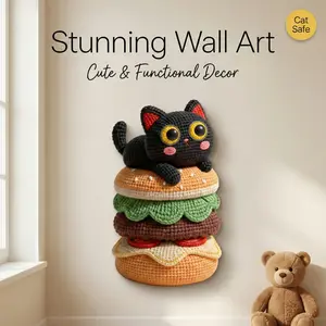 Hamburger Cat Self-Adhesive Wall Protector 50x80cm Durable Wear-Resistant Scratch-Resistant No Shedding Interactive Space-Saving Design for Indoor Cats High-Density Felt Multi-Surface Application