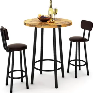 Recaceik 3 Piece Pub Dining Set, Modern Bar Table and Stools for 2 Kitchen Counter Height Wood Top Bistro for Breakfast Nook Living Room Small Space Home Decor Round