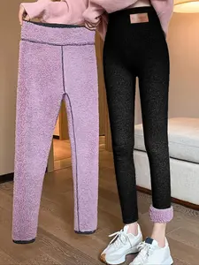 Women's Solid Color Thermal Lined High Waisted Leggings, Soft Leggings, Casual Comfy Warm Skinny Pants for Daily Wear, Ladies Bottoms for Winter