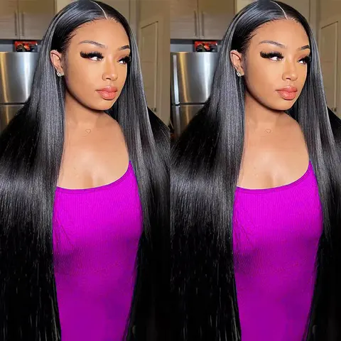 Pizazz Hair Straight Pre-Bleached Knots 13x6 HD Transparent 220% Density Straight Lace Front Human Hair Wigs With Pre Plucked Hair Line