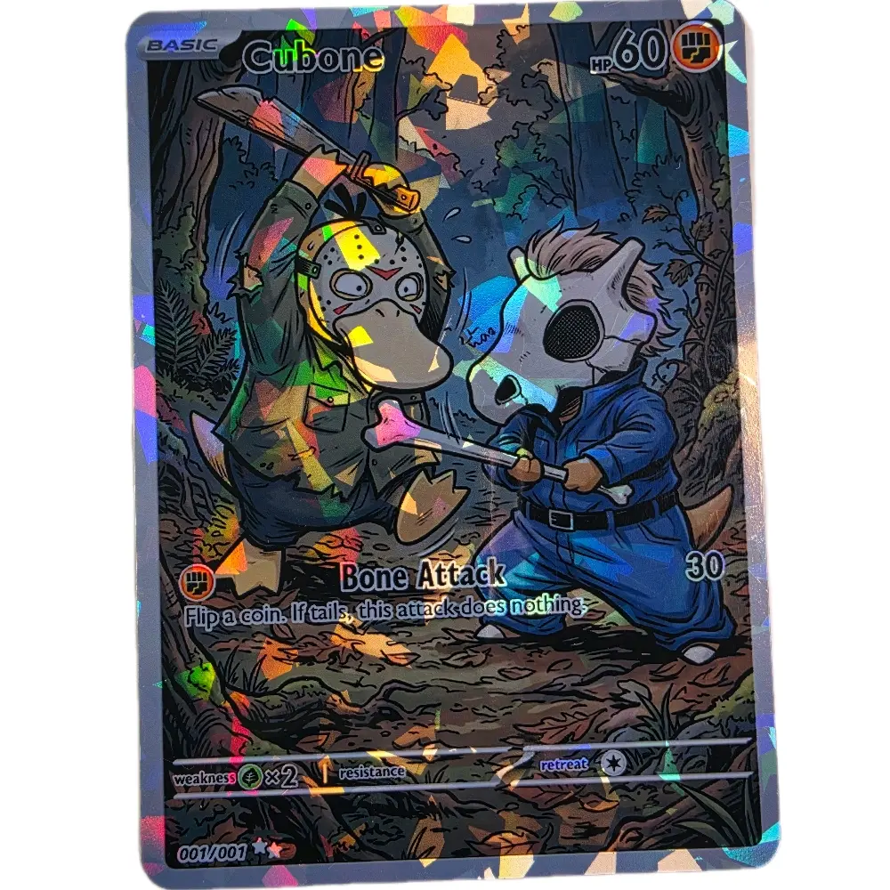Custom Horror Slasher Cubone & Psyduck Card – Shattered Glass Holo Proxy Art TCG