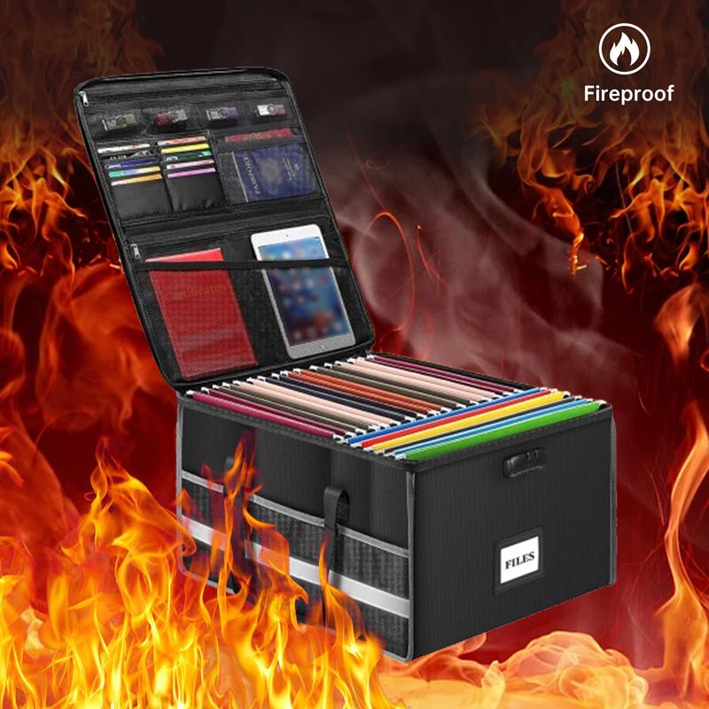 Portable Collapsible Storage Organizer Fireproof Document Case with Lock for Legal Files Home Office Letter Folders Compact & Versatile