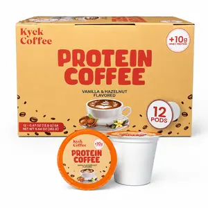 Kyck Coffee Protein Coffee K-Cups, Vanilla Hazelnut, 12 Count, 10g Whey Protein, High Caffeine Natural