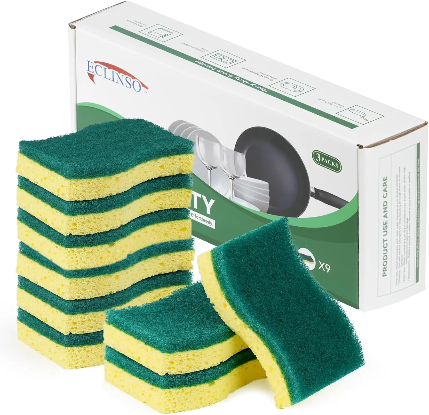 10 Pack Dual-Sided Heavy Duty Scrub Sponges, Durable Tough Cleaning Sponges for Burned Pots, Stovetops and Grills, Ideal for Kitchen & Household Heavy Cleaning Tasks