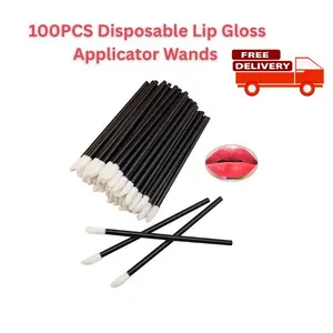 100PCS Disposable Lip Gloss Applicator Wands – Black Lip Brushes for Makeup, Lipstick & Beauty Tool Kits for Professional & Personal Use