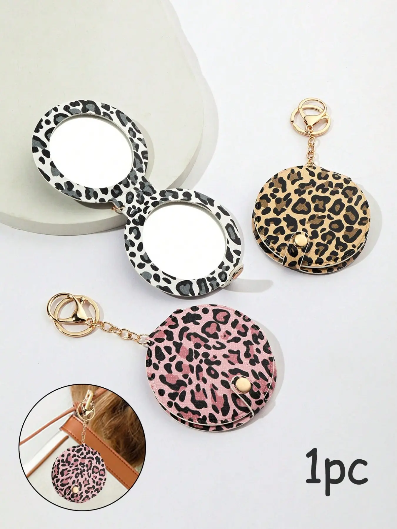 Mini Foldable Portable Makeup Mirror, Travel Makeup Mirror, Portable Folding Mirror, Leopard Print, Keychain, Dual-Sided, Ideal Gift for Mom and Teacher