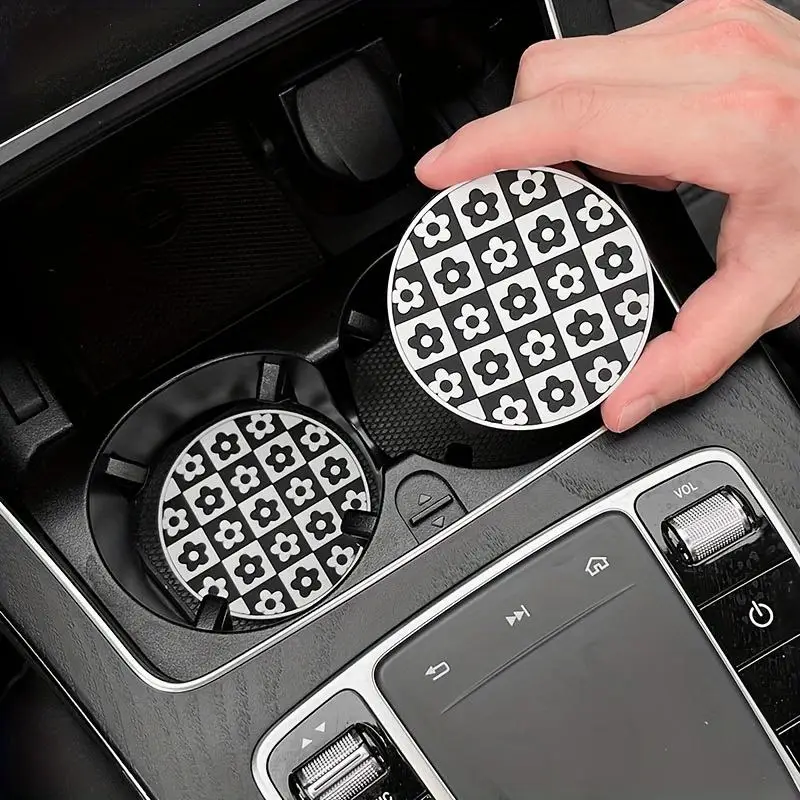 Round Flower Pattern Car Coasters, Non-slip Car Cup Holder Pad, Car Interior Accessories for Gift