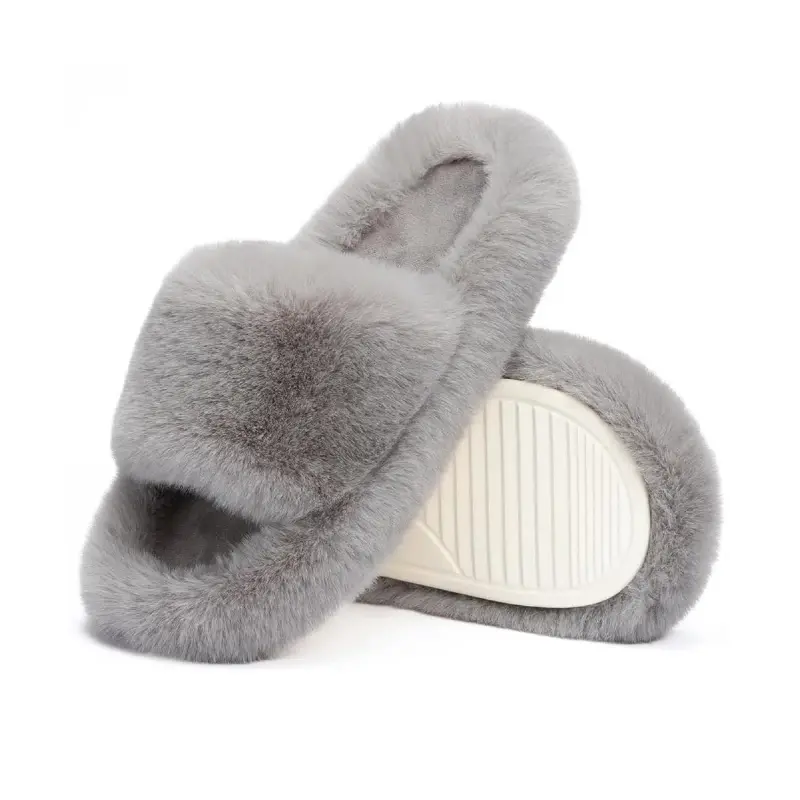 Women's Chic Fur Slides, Plush Open-Toe Slip-On Platform House Slippers with a Non-Slip Sole for Indoor Wear