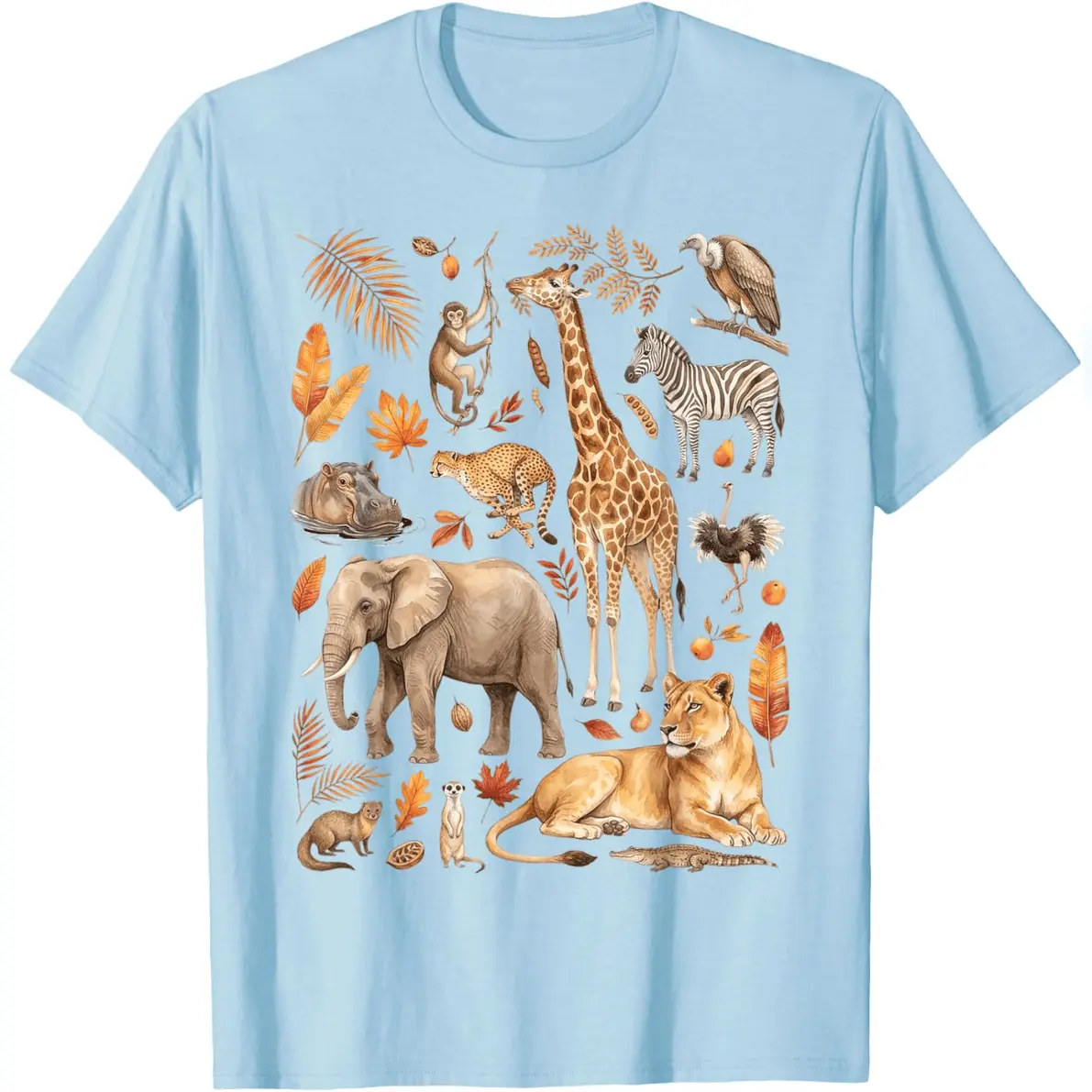 Men's Casual Round Neck Short-Sleeve Cotton T-Shirt, Zoo Animals Wildlife Safari Jungle Animal Birthday Party Tops, Shortsleeve, Animal Print