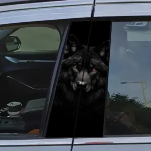 2 Pack Wolf Face Vinyl Stickers Self Adhesive Semi Matte Finish Rectangle Impressive Animal Design for Car Window Metal Surface Decoration