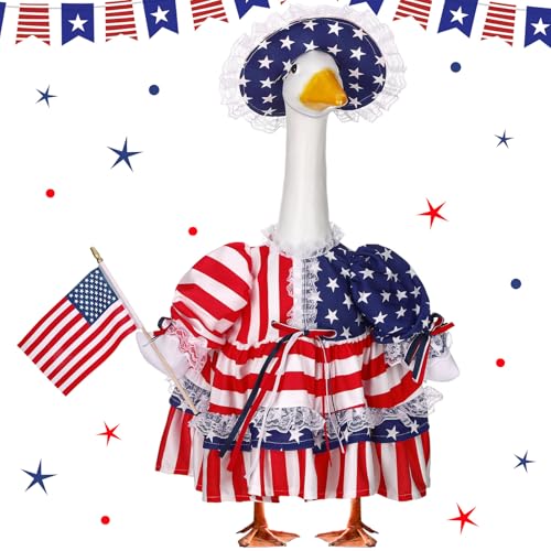 4th of July Porch Goose Outfits for 23'' Cement Plastic Porch Goose Statue, Memorial Day Patriotic Porch Goose Clothes with Flag Star Red Blue White Strip Porch Goose Costume for Independence Day Summer Outdoor Lawn Yard Garden Porch Decor