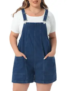 Agnes Orinda Plus Size Denim Overall Shorts Women's Adjustable Straps with Pocket Jumpsuit Jean Overalls Shorts