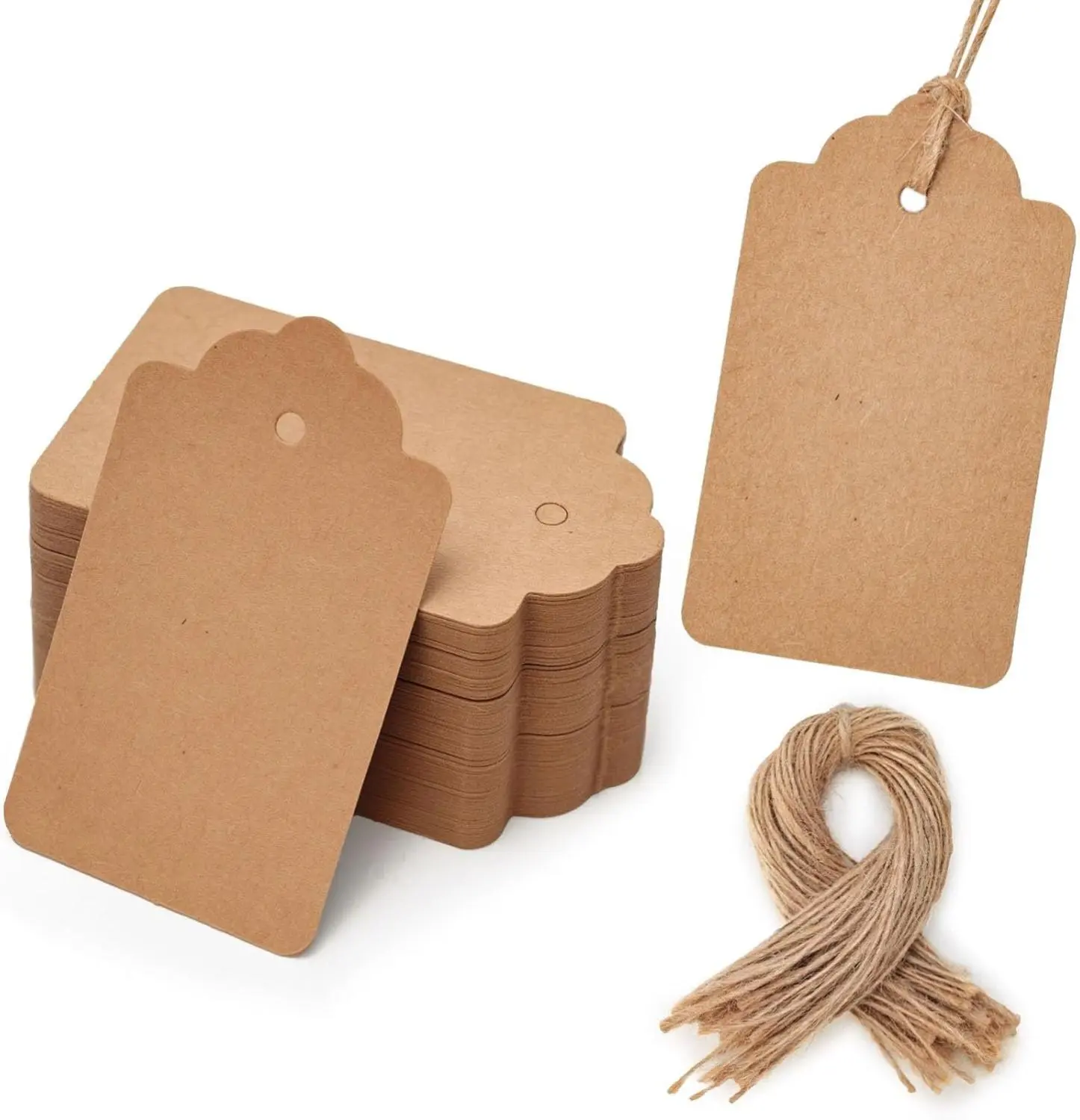 Durable Hanging Kraft Paper Tags - 100pcs with Attached String, 2.8x1.7in Wrinkle-Free Brown Tags for DIY Crafts, Creative Gift Packaging, Weddings, Holiday Supplies