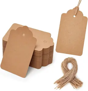 100pcs Gift Tags with String Attached, 1.7 x 2.8 inch Kraft Paper Hang Tags for Clothes DIY Crafts Wedding Holiday (Brown)