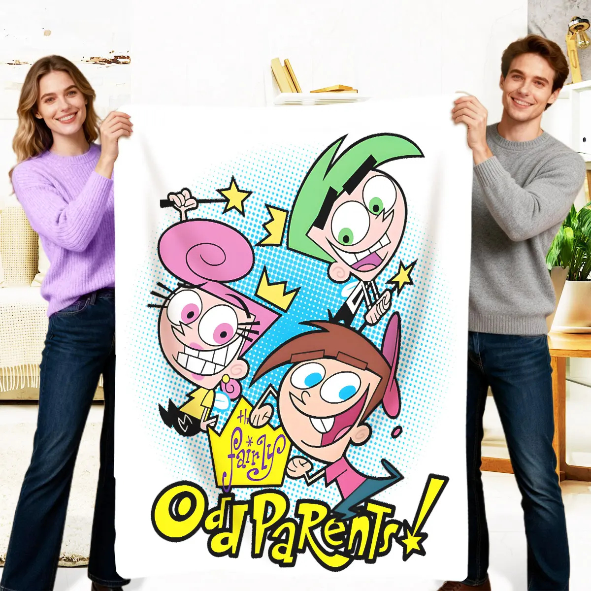 The Fairly OddParents flannel blanket, foldable portable lightweight multi-functional thin duvet, soft and cozy fun throw blanket, suitable for sofa, bed, living room, and chairs