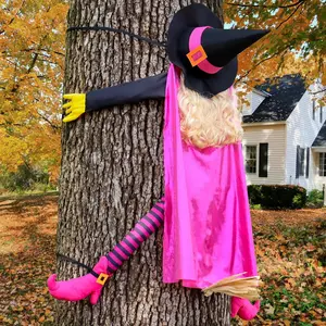 Large Halloween Outdoor Decor- 53" Crashing  into Tree Hanging Halloween Decorations Outside, Pink Flying  Hitting Tree Halloween Party Decor for Front Porch, Tele Pole, Door,Yard,Tree