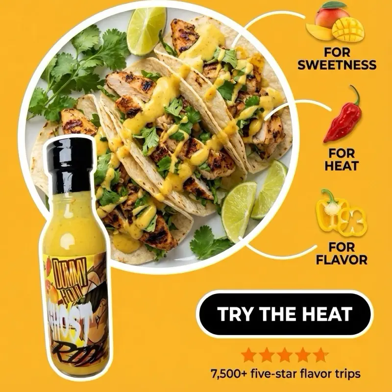 Dummy Hot Sauce Premium Mango Ghost Pepper Blend Zero Calories All Natural Ingredients 74 Servings Mango Flavored Condiment with Bell Peppers Ghost Peppers Mango & Olive Oil Spicy