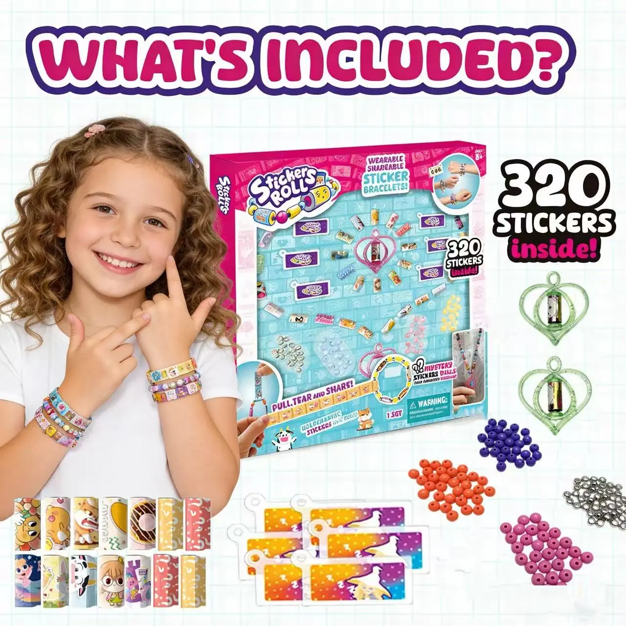 DIY Craft Bead Sticker Bracelet Set, Original Wearable Shareable Jewelry Kit, Includes 320 Mini Stickers, Makes 6 Bracelets & 2 Necklaces
