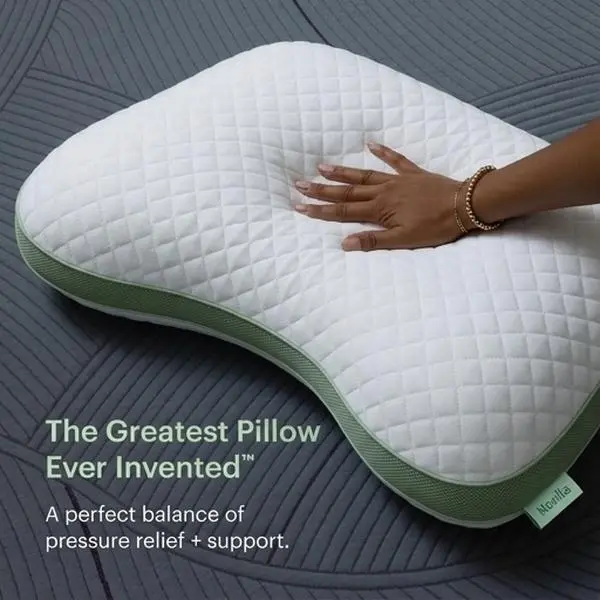 Novilla | Tencel Crescent Pillow for Side Back Stomach Sleepers - Curved Design Neck & Shoulder Pain Relief with Adjustable Shredded Memory Foam +Silk-Like Soft Cover for Face & Hair Care, Queen