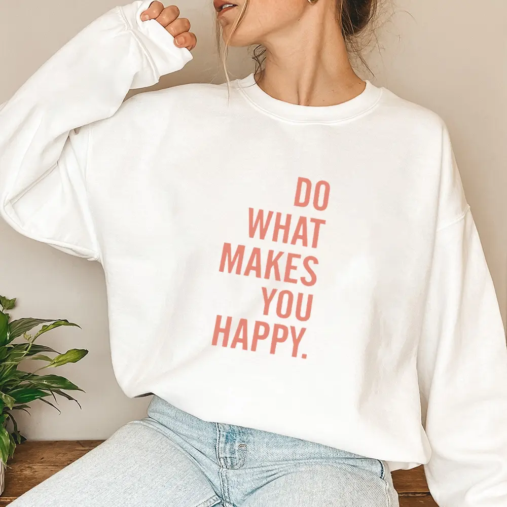 Women's Solid Breathable Fabric Hoodie - 'Do What Makes You Happy' Positive Sweatshirt for All-Day Comfort