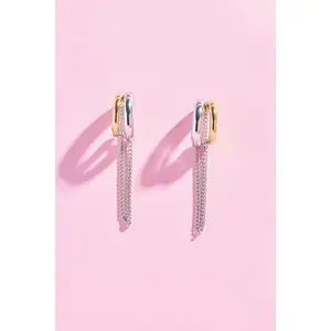 Two Toned Tassel Hoop Earrings