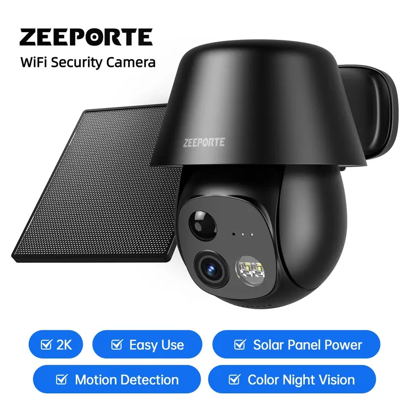 Outdoor Solar Self-Power WiFi Security Camera C8 - 1080p Micro Smart, Wireless, Waterproof, Wall Mountable, 2-Way Audio, PIR Motion Detection, Color Night Vision, SD Card Support, Spotlight, 4x Zoom, Easy Installation
