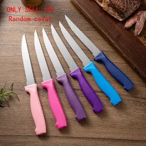 2pcs/6pcs/12pcs Serrated Steak Knife Set, High-Quality Stainless Steel, Non-Slip Colored Handle, Sharp Kitchen Cutlery for Steaks and Bread