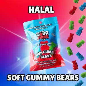 The Sour Juice Co - Halal Sour Gummy Bears Trio Pouch - Cherry Bomb, Blue Razz, Crisp Apple (No Artificial Dyes / Halal Gelatin)