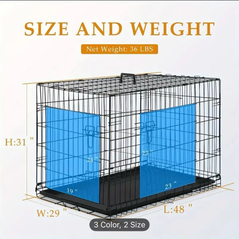 42/48 inch Double Door Folding Metal Dog Crate with Dividers & Leak-Proof Tray Portable Indoor Outdoor Pet Kennel for Puppy to Large Dogs